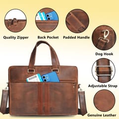 ABYS Genuine Hunter Leather Tan Laptop | Messenger | Briefcase | Portfolio | Office | Travel Bag For Men & Women