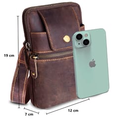 ABYS Genuine Leather Brown Tan Vertical Waist/Sling Bag/Passport/Mobile Pouch for Men & Women