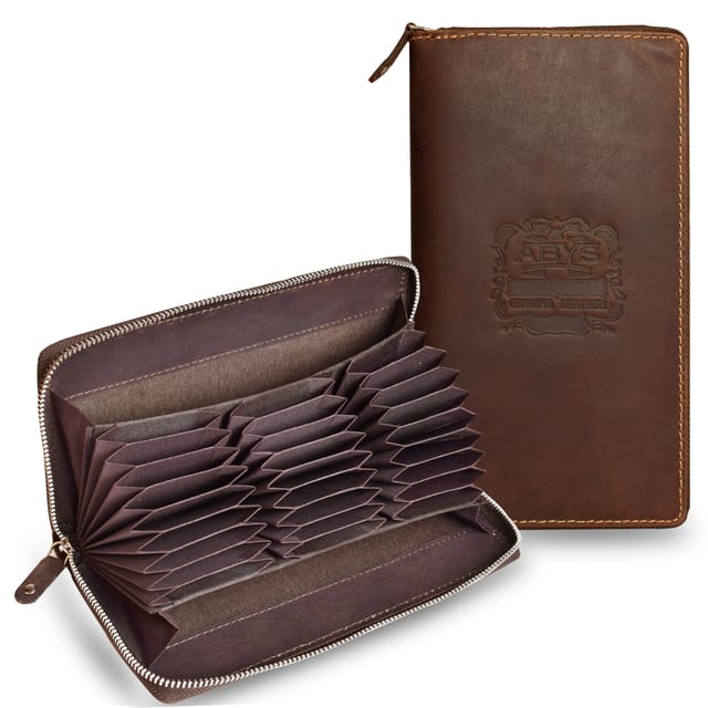 ABYS Genuine Leather RFID Protected 27 Slots Debit/Credit/Smart/Identity Card Holder for Men & Women