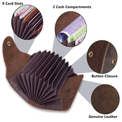 ABYS Genuine Leather Card Holder/Wallet for Men and Women | 9 Card Slots | ATM & ID Card Case with Button Closure
