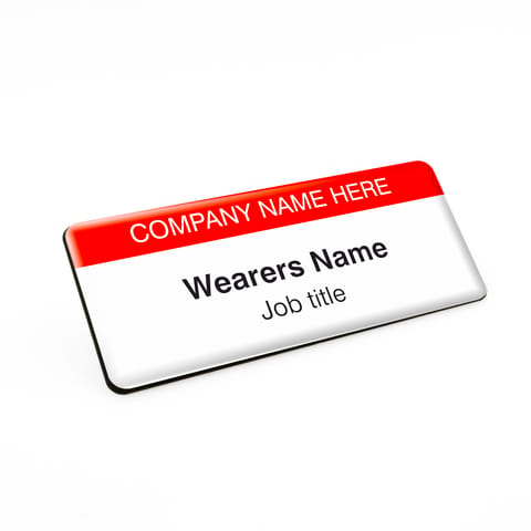 Small Custom Name Badge Red Top Perosnalised Comapny Name