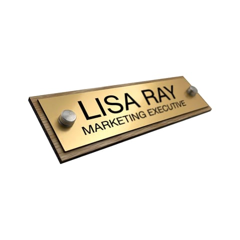 Badgemaster Premium Oak Brushed Silver/Gold Custom Personalised Office Home Desk Name Plaque