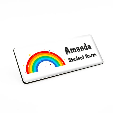 Rainbow Left Premium Durable Personalised Name Badges Magnet White Black 76 x 32mm