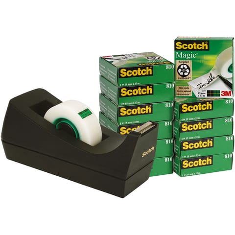 Scotch Magic Tape Value Pack 19mmx33m Ref SM12 [12 Rolls & FREE Dispenser]