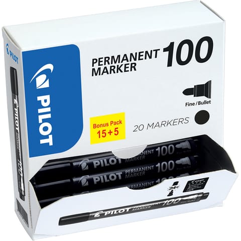 Pilot 100 Permanent Marker Bullet Tip 4.5mm Tip 1mm Line Black Ref 3131910501268 [Pack 15&5 Free]