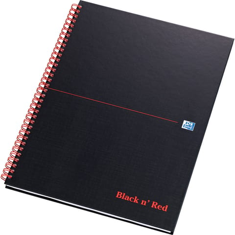 Black n Red Notebook Wirebound 90gsm Ruled Margin Perforated 140pp A4+ Matt Black Ref 100080218 [Pack 5]