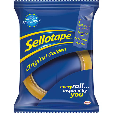 Sellotape Original Golden Tape Roll Non-static Easy-tear Large 48mmx66m Ref 1443304 [Pack 6]