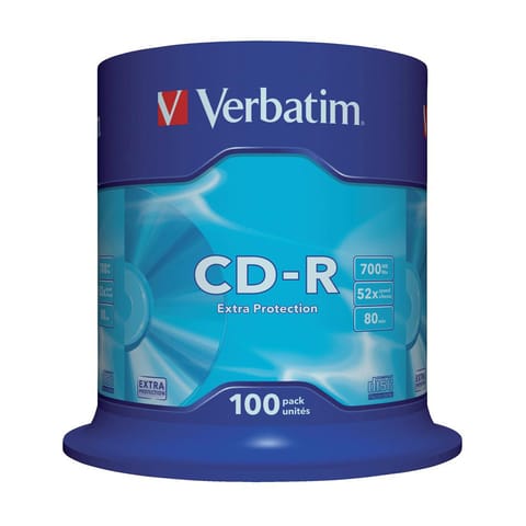 Verbatim CD-R Recordable Disk on Spindle 52x Speed 80min 700Mb Ref 43411 [Pack 100]