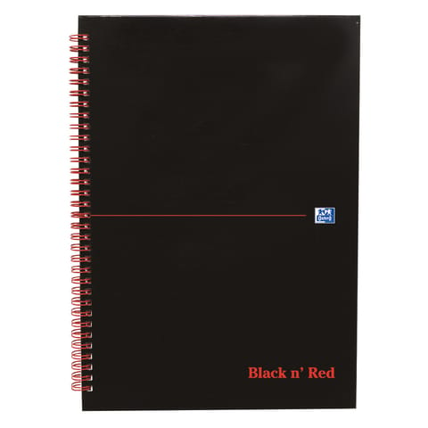 Black n Red Notebook Wirebound 90gsm Ruled Recycl Perforated 140pp A4 Glossy Black Ref 100080189 [Pack 5]