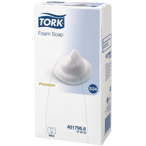 Tork Foam Soap Luxury Hand Wash Refill Cartridge with Pump Nozzle 0.8 Litre Ref 470022 [Pack 6]