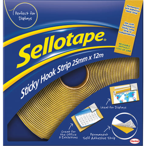 Sellotape Permanent Sticky Hook Strip 25mmx12m Yellow Ref 1445179