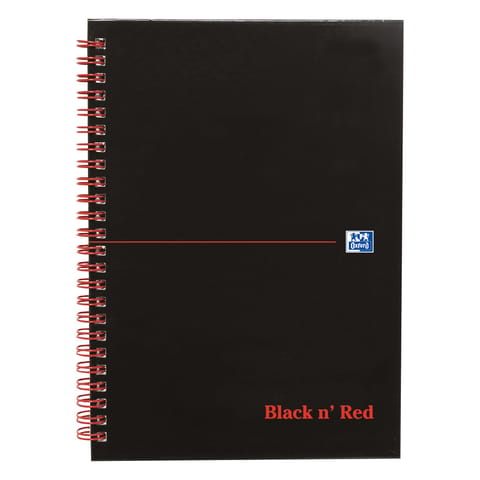 Black n Red Notebook Wirebound 90gsm Ruled Margin Perforated 140pp A5+ Matt Black Ref 100080192 [Pack 5]
