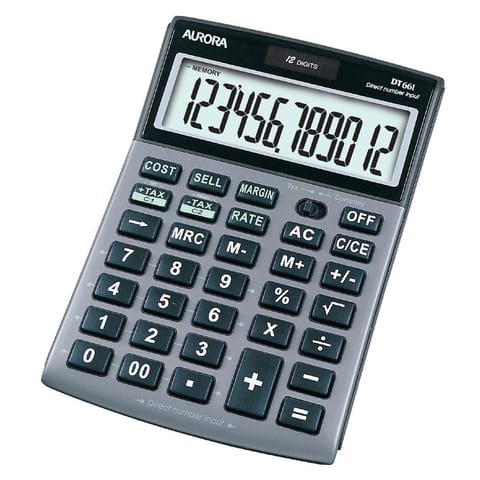 Aurora Semi-desk Calculator 12 Digit 3 Key Memory Battery/Solar Power 103x23x151mm Silver Ref DT661