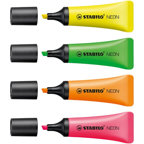 Stabilo Neon Highlighter Chisel Tip 2-5mm Wallet Neon Ink Assorted Ref 72/4-1 [Pack 4]