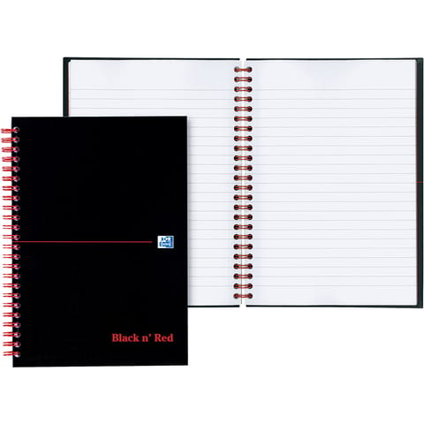 Black n Red Notebook Wirebound 90gsm Ruled and Perforated 140pp A6 Glossy Black Ref 100080448 [Pack 5]