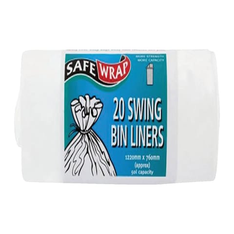 Safewrap Swing Bin Liners 50 Litre Capacity 20 Sacks per Roll 1220x762mm White Ref RY00441 [4 Rolls]