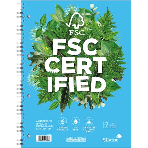 Silvine FSC Premium Nbk Wirebnd 75gsm Ruled Margin Perforated Punched 4 Holes 160pp A4 Ref R202 [Pack 5]