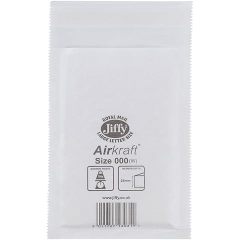 Jiffy Airkraft Bag Bubble-lined Size 000 Peel and Seal 90x145mm White Ref JL-000 [Pack 150]