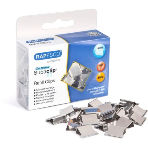 Rapesco Supaclip 60 Refill Clips Stainless Steel Ref CP10060S [Pack 100]