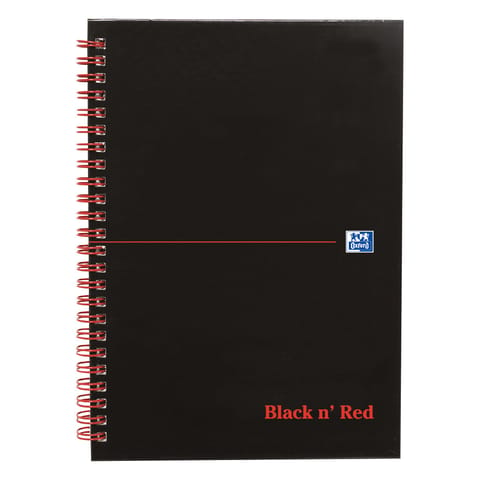 Black n Red Notebook Wirebound 90gsm Ruled Recycl Perforated 140pp A5 Glossy Black Ref 100080113 [Pack 5]