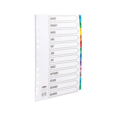 Concord Index Jan-Dec Multipunched Mylar-reinforced Multicolour-Tabs 150gsm Extra Wide A4+ White Ref CS79