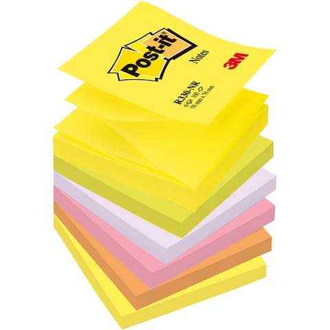 Post-it Z-Notes 76x76mm Neon Rainbow Ref R330NR [Pack 6]