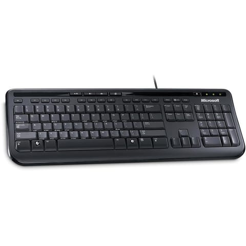 Microsoft 600 Wired Keyboard USB Media Centre Quiet-Touch Keys Spill Resistant Design Black Ref ANB-00006