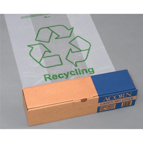 Acorn Green Bin Liners Capacity 60 Litres 630x860mm Clear and Printed Ref 402573 [Pack 50]