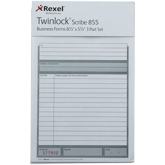 Twinlock Scribe 855 Counter Sales Receipt Business Form 3-Part 220x140mm Ref 71707 [Pack 75]
