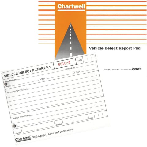 Chartwell Tachograph Vehicle Defect Report Pad 50 Sheets Ref CVDR1