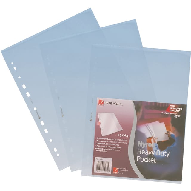 Rexel Nyrex Heavy-duty Pocket Polypropylene Top and Side-opening 115 Micron A4 Clear Ref 11031 [Pack 25]
