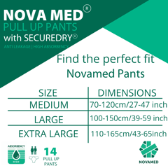 Novamed Pull up Pants, Adult Pull up Nappies, 1 Bag of 14 Pants. Available in Size: Medium , Large and Extra Large