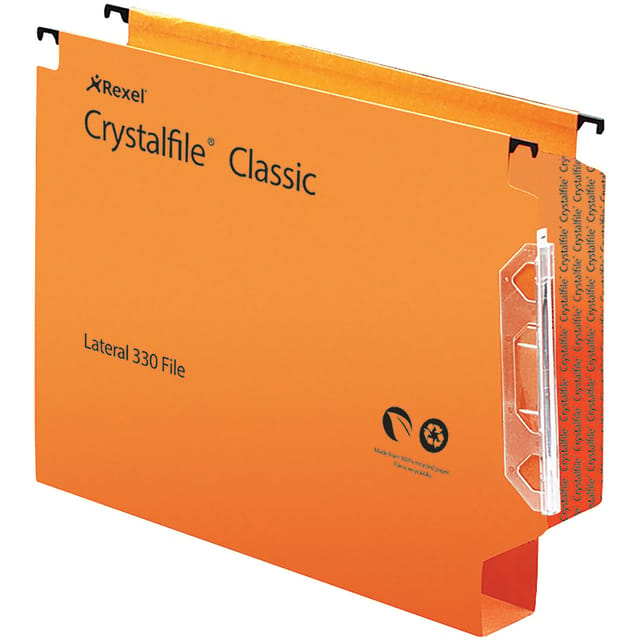 Rexel Crystalfile Extra Lateral File Polypropylene 30mm Wide-base Foolscap Orange Ref 300125 [Pack 25]