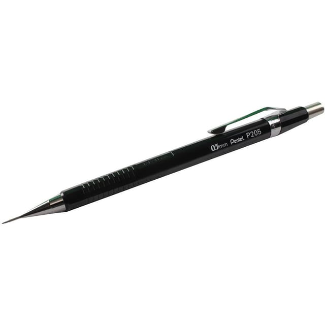 Pentel P205 Mechanical Pencil with Eraser Steel-lined Sleeve with 6 x HB 0.5mm Lead Ref P205 [Pack 12]