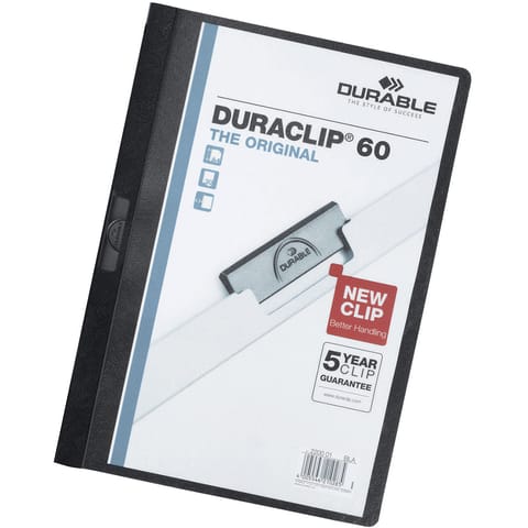 Durable Duraclip Folder PVC Clear Front 3mm Spine for 30 Sheets A4 Black Ref 2200/01 [Pack 25]