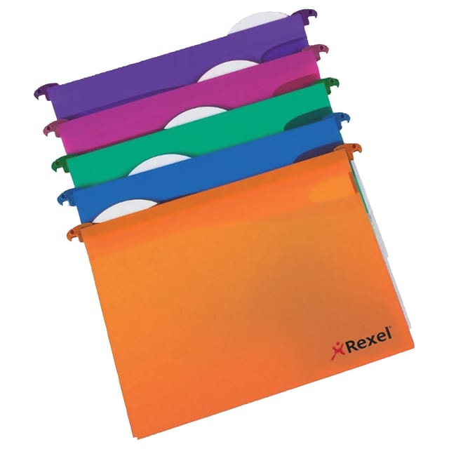 Rexel Multifile Extra Suspension File Polypropylene 30mm Wide-base Foolscap Assorted Ref2102574 [Pack 10]