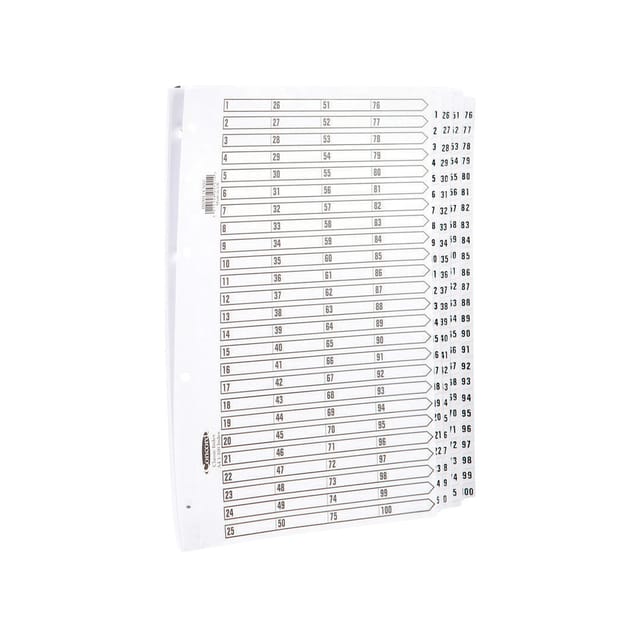Concord Classic Index 1-100 Mylar-reinforced Punched 4 Holes 150gsm A4 White Ref 05701/CS57
