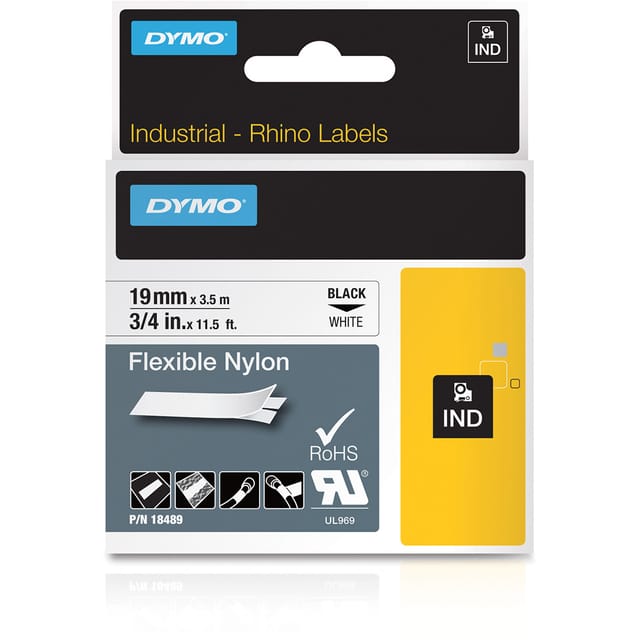 Dymo RhinoPRO Industrial Tape Flexible Nylon 19mm White Ref 18759 S0718120