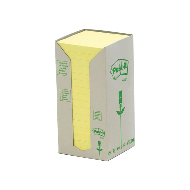 Post-it Note Recycled Tower Pack 76x76mm Pastel Yellow Ref 654-1T [Pack 16]