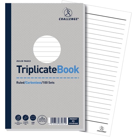 Challenge Triplicate Book Carbonless Ruled 100 Sets 210x130mm Ref 100080445 [Pack 5]