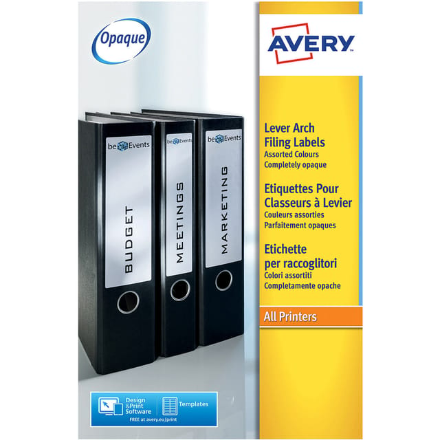 Avery Filing Labels Laser Lever Arch 4 per Sheet 200x60mm Ref L7171-25 [100 Labels]