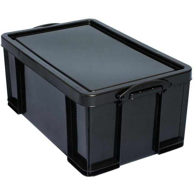 Really Useful Storage Box Plastic Recycled Robust Stackable 64 Litre W440xD710xH310mm Black Ref 64L
