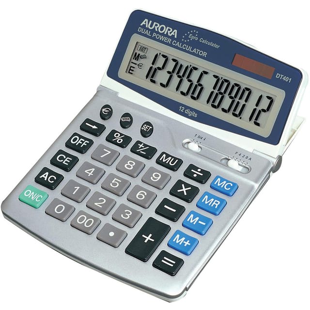 Aurora Desktop Calculator 12 Digit 4 Key Memory Battery/Solar Power 165x32x228mm Grey Ref DT401