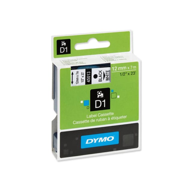 Dymo D1 Tape for Electronic Labelmakers 12mmx7m Black on White Ref 45013 S0720530
