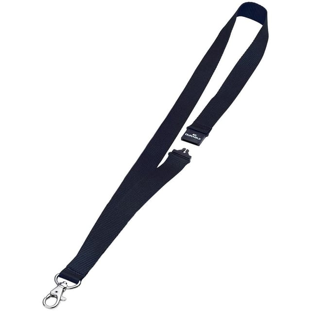 Durable Textile Name Badge Lanyards 20x440mm with Safety Closure Black Ref 813701 [Pack 10]