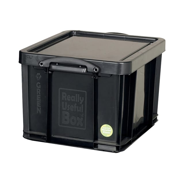 Really Useful Storage Box Plastic Recycled Robust Stackable 42 Litre W440xD520xH310mm Black Ref 42L