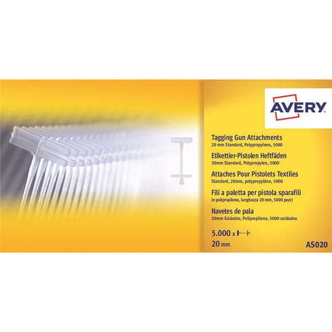 Avery Tagging Gun Attachments Polypropylene with Paddles 20mm Ref AS020 [Pack 5000]