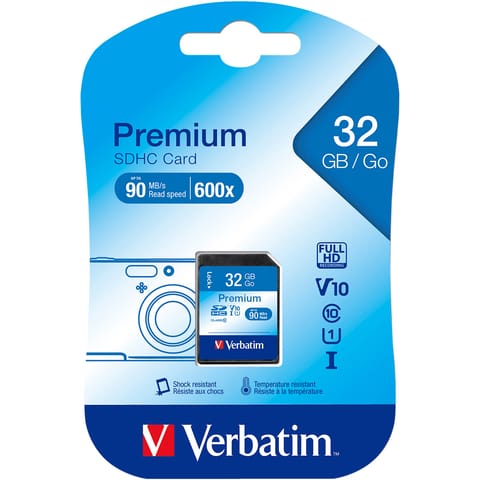 Verbatim SDHC Media Memory Card SD 2.0 FAT32 Class 10 Read 10MB/s Write 10MB/s 32GB Ref 43963