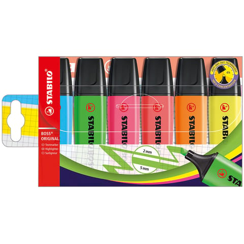 Stabilo Boss Highlighters Chisel Tip 2-5mm Line Wallet Assorted Ref 70/6 [Pack 6]