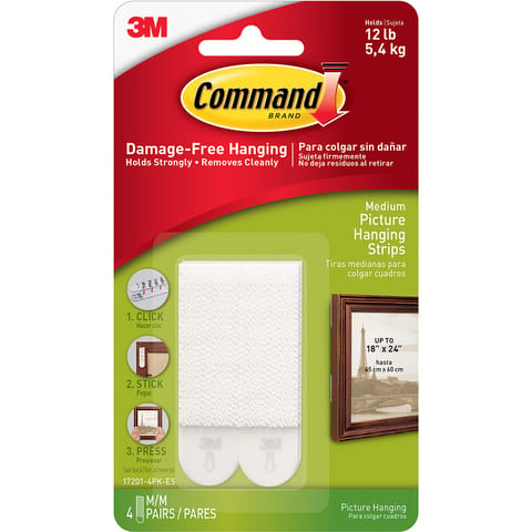 3M Command Picture Hanging Strips Adhesive Medium White Ref 17201 [Pack 4]